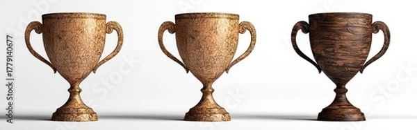 Fototapeta A collection of exquisite trophies showcasing intricate designs and varying finishes, symbolizing achievement and honor.