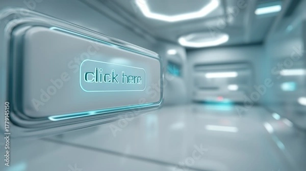 Obraz Futuristic Glowing Click Here Button Interface