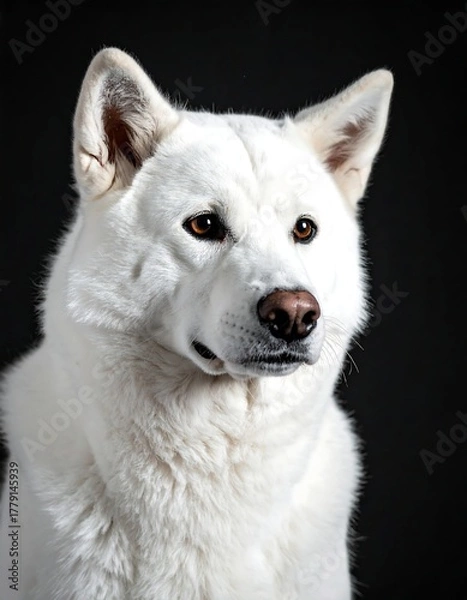 Fototapeta Majestic portrait of a white dog with striking eyes and a dark backdrop