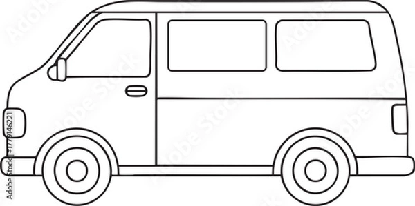 Fototapeta Classic van side profile outline illustration ideal for design coloring and transportation projects