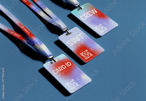 Fototapeta ID Cards Mockup with Lanyards for Event Staff and Crew Identification