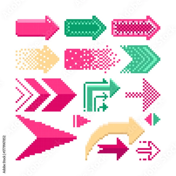 Obraz navigation, digital, web, 90s, illustration, art, isolated, retro, line, vintage, round, collection, set, vector, design, simple, sign, icon, symbol, right, forward, point, element, direction, pixel, 