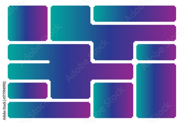 Fototapeta Creative bento grid layouts. Geometric shapes compositions, trendy UI frame template and modern card tiles. Brutal shape pattern and web comics grids vector set.