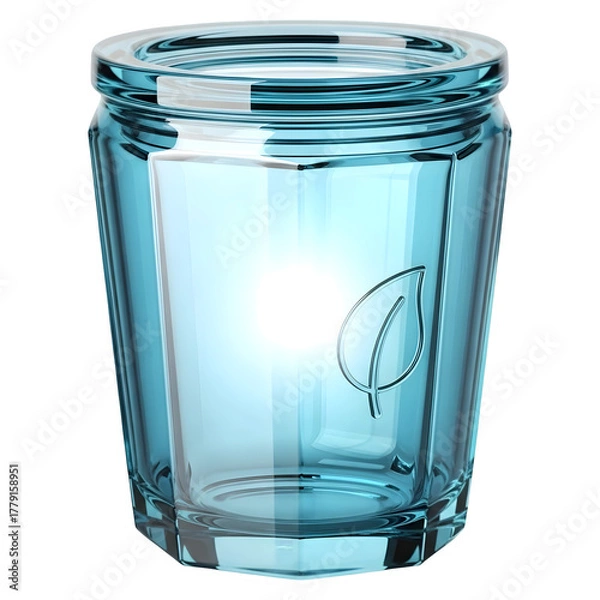 Fototapeta 3D Illustration of Blue Glass Jar with Leaf, Eco-Friendly Container, Recycling Icon, Sustainable Living, Glass Can