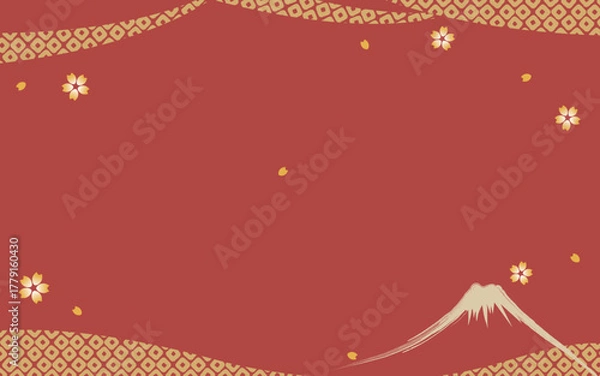 Obraz 富士山と鹿の子模様の正月背景イラスト