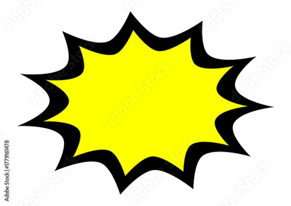 Fototapeta Yellow comic burst explosion shape with black outline for sale badge, poster sticker, cartoon bubble, and promotional banner