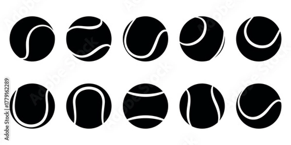 Obraz Set of black and white tennis balls from different angles. Flat vector illustration isolated on a white background.