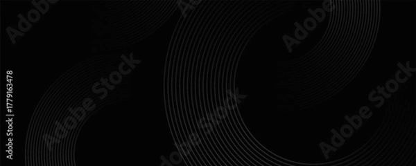 Fototapeta Black abstract background with circle lines. Modern black gray gradient rings. Suitable for banner, cover, poster, website, presentation, brochure, flyer, header