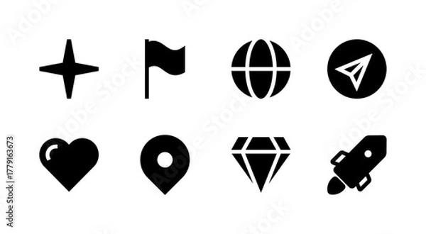 Obraz Essential Miscellaneous Icon Set - Star Heart Globe Diamond and Symbol Elements