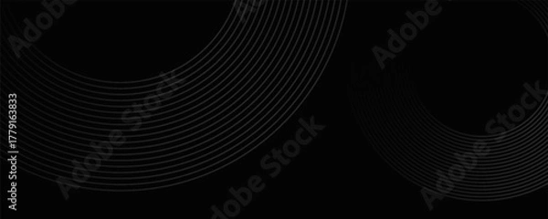 Fototapeta Black abstract background with circle lines. Modern black gray gradient rings. Suitable for banner, cover, poster, website, presentation, brochure, flyer, header