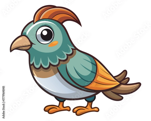 Fototapeta Cartoon quail bird illustration with orange crest and teal body