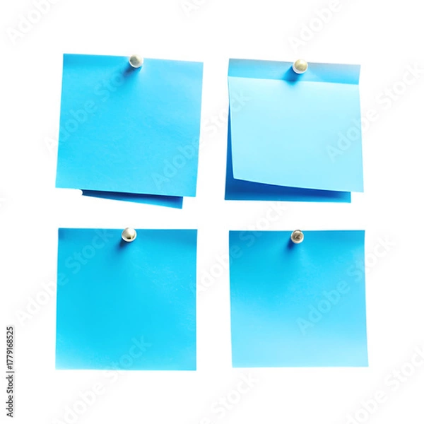 Obraz Blue Adhesive Memo Notes Set on Transparent Background.