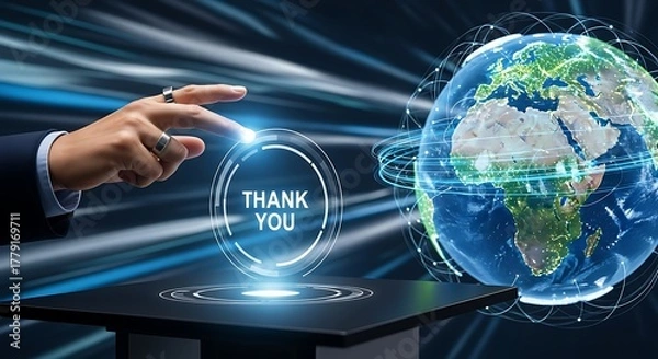 Fototapeta Express gratitude globally with a digital thank you touch on a futuristic interface