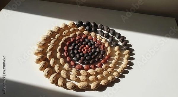 Obraz Stunning Peanut Arrangement Featuring Diverse Varieties, Creating Elegant Spiral Design