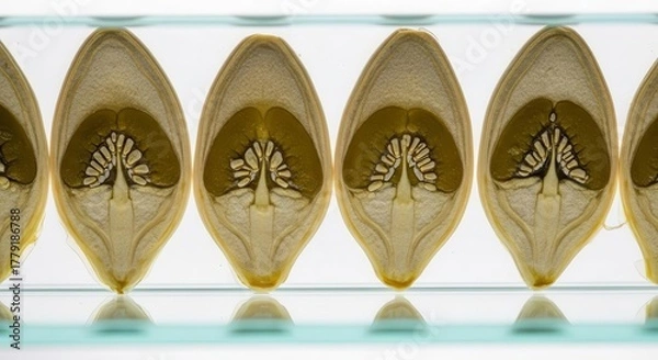 Obraz Stunning Sectioned Seed Pod Displaying Delicate Internal Composition and Natural Aesthetics