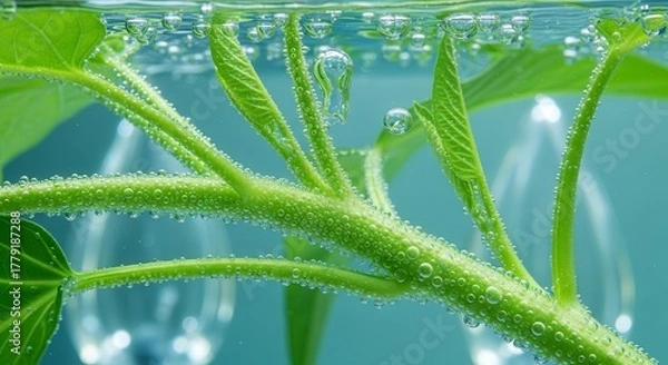 Obraz Submerged Greenery Showcasing Bubbles And Life: A Macro Botanical Exploration