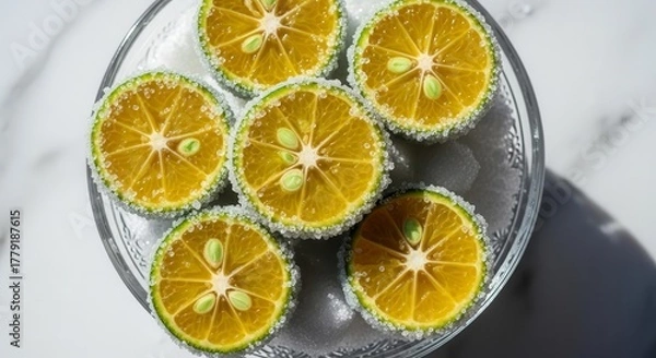 Obraz Sugared Citrus Slices: Delicious Arrangement on a Glass Plate for Culinary Projects