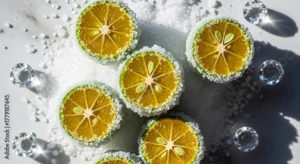 Obraz Sugared Citrus Slices Presented With Sparkling Gems for a Luxurious Aesthetic Vibe