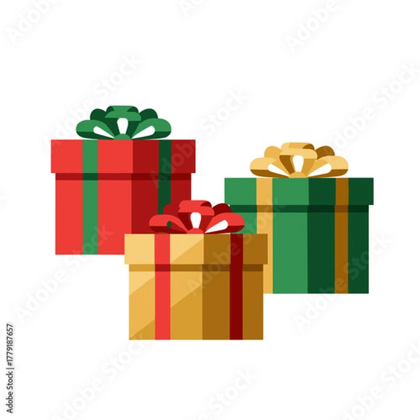 Obraz Colorful Christmas gift boxes with bows in flat design illustration