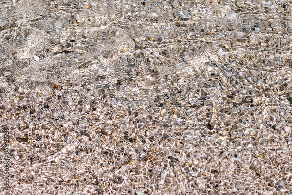 Fototapeta bright abstract background with pebble shore under clear, rippling water with soft patterns. digital art. visual natural design. abstract nature