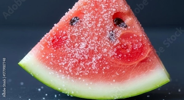 Obraz Sugared Fresh Watermelon Slice Featuring Juicy Red Flesh And Green Rind For Summer, Refreshment