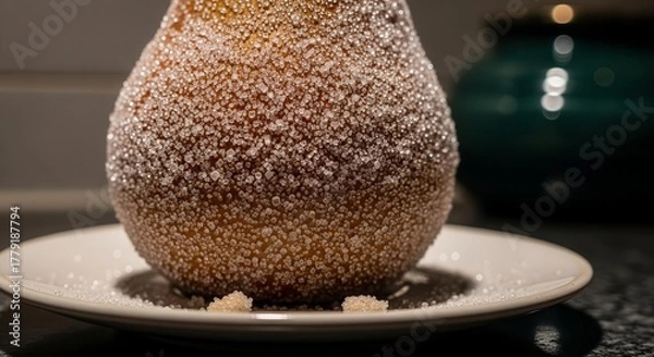 Obraz Sugared Pear Dessert on Plate: A Culinary Delight with Textured, Sparkling Crystals