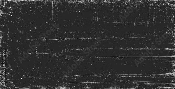 Fototapeta Worn black grunge texture. Weathered paper effect. White grainy texture on black background. Dust overlay textured. Grain noise particles. Torn graininess pattern. Vector illustration, EPS 10.