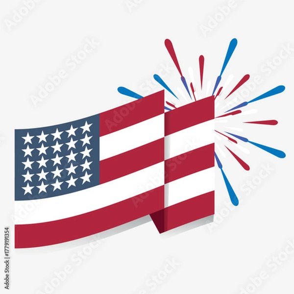 Fototapeta USA Flag with Fireworks Vector Illustration. 4th of July projects.