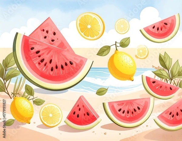 Fototapeta Summer Fruits on Beach Scene