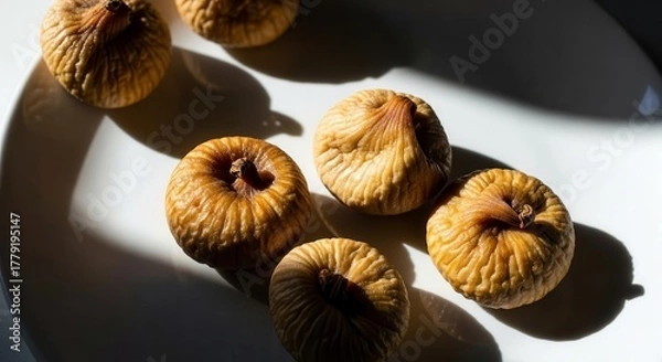 Fototapeta Sunlit Delicacy: Artistic Arrangement of Dried Figs on a Pristine Serving Plate