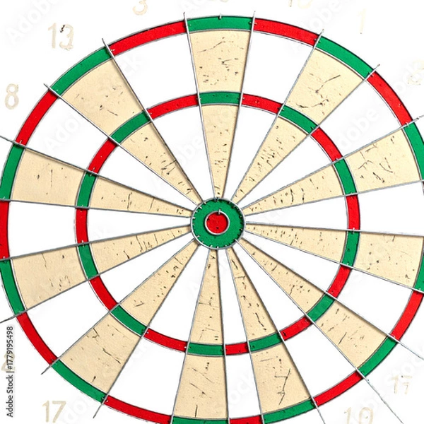 Obraz A circular game board with numbered segments and scoring rings