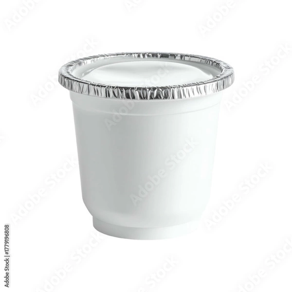 Obraz White cup with foil lid, isolated on black background