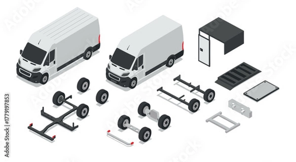 Obraz Isometric cargo van assembly with parts exploded view for transport and logistics