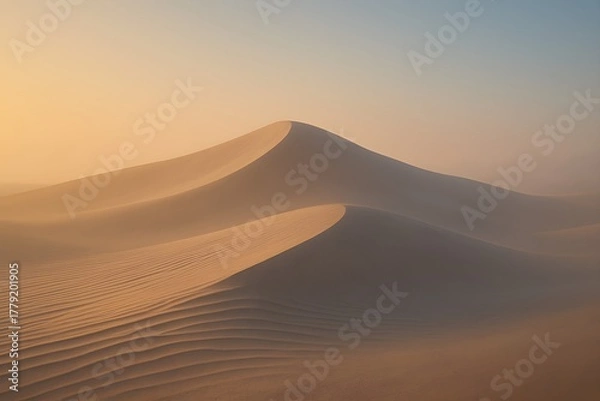 Fototapeta Golden Desert Sand Dunes at Sunset with Soft Light and Curved Patterns
