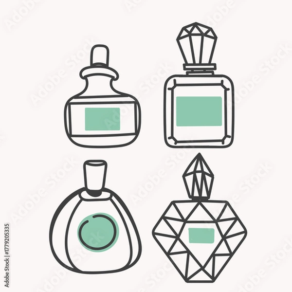 Fototapeta hand drawn doodle bottle perfume fragrance collection set 