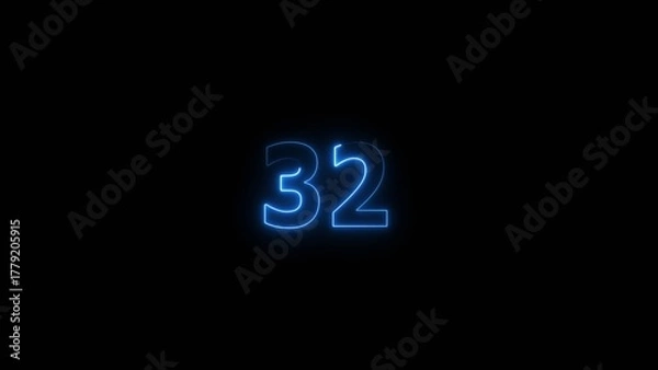 Fototapeta Neon countdown number 32 icon illustration background 4K.	