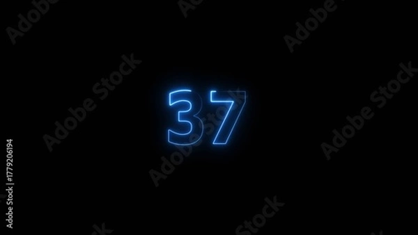 Fototapeta Neon countdown number 37 icon illustration background 4K.	