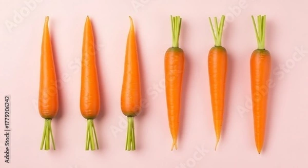 Fototapeta Vibrant Carrots Arranged in a Pattern Against a Pastel Pink Background