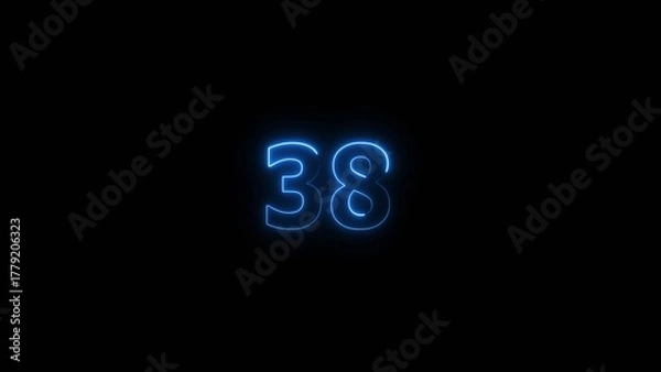 Fototapeta Neon countdown number 38 icon illustration background 4K.	