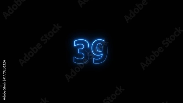 Fototapeta Neon countdown number 39 icon illustration background 4K.	
