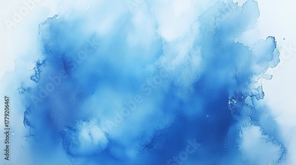 Fototapeta Soft Abstract Watercolor Background: Vibrant Blue Ink Spreading on White Paper Texture