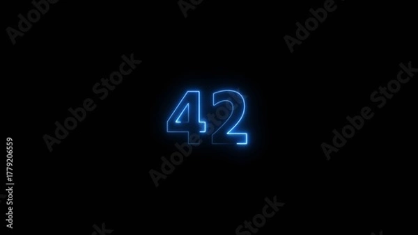 Fototapeta Neon countdown number 42 icon illustration background 4K.	