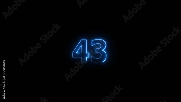 Fototapeta Neon countdown number 43 icon illustration background 4K.	