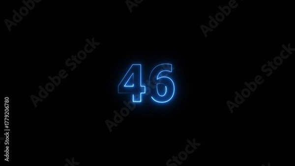 Fototapeta Neon countdown number 46 icon illustration background 4K.	