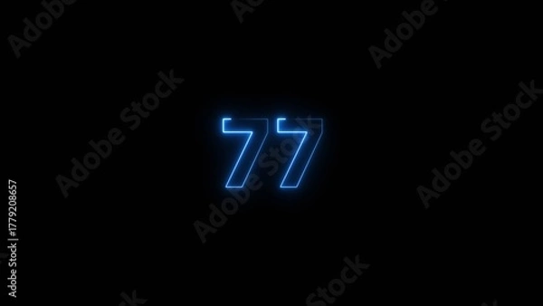 Fototapeta Neon countdown number 77 icon illustration background 4K.	