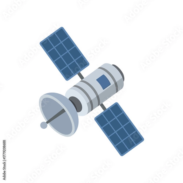 Obraz Satellite With Solar Panels in Space on White Background