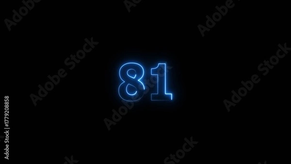 Fototapeta Business neon counting number 81 icon illustration background 4k.