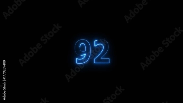 Fototapeta Business neon counting number 92 icon illustration background 4k.