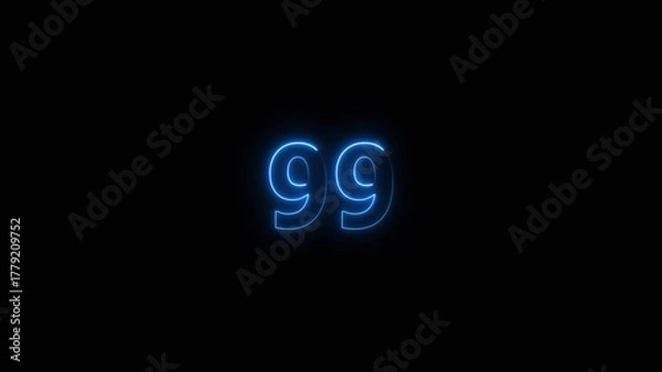 Fototapeta Business neon counting number 99 icon illustration background 4k.