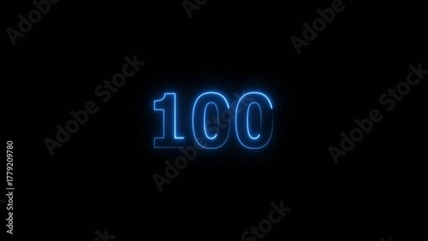 Fototapeta Business neon counting number 100 icon illustration background 4k.